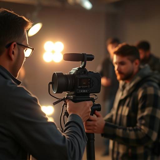 Professional videographer filming a scene with a camera