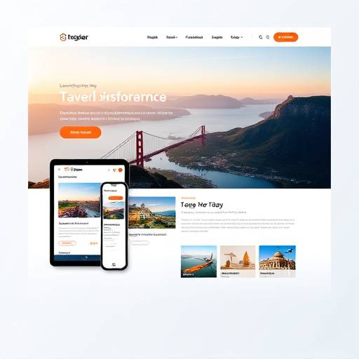 Web development: Screenshot of a responsive website design for a travel agency with a clean layout and user-friendly navigation